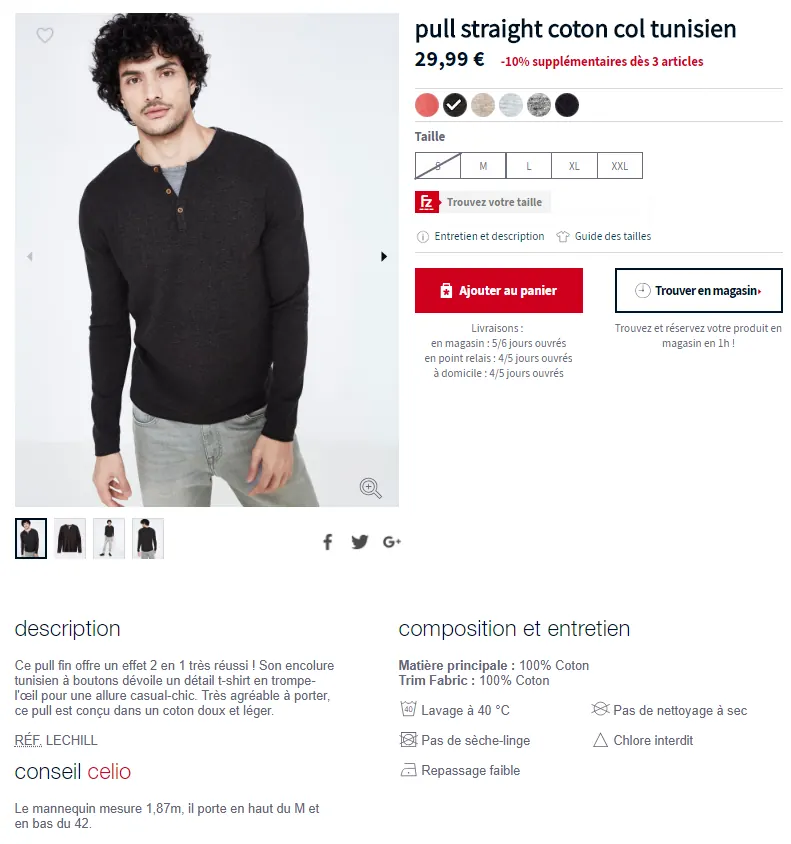 Celio page produit