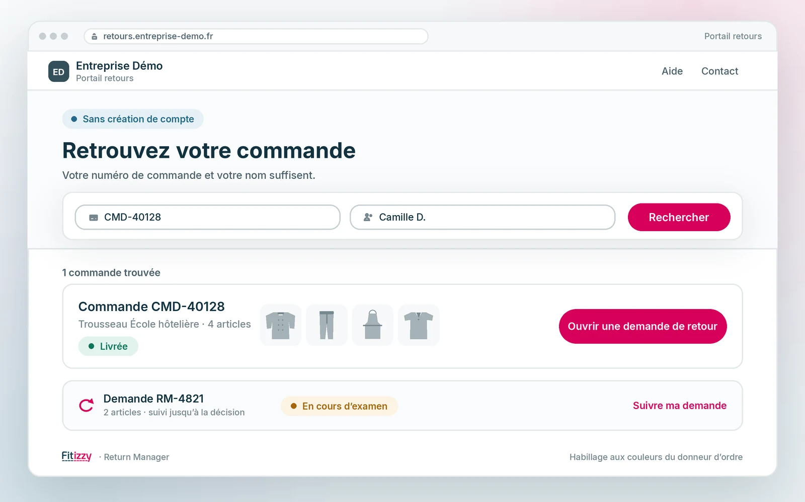 Le portail Return Manager aux couleurs du donneur d’ordre : le porteur retrouve sa commande sans créer de compte